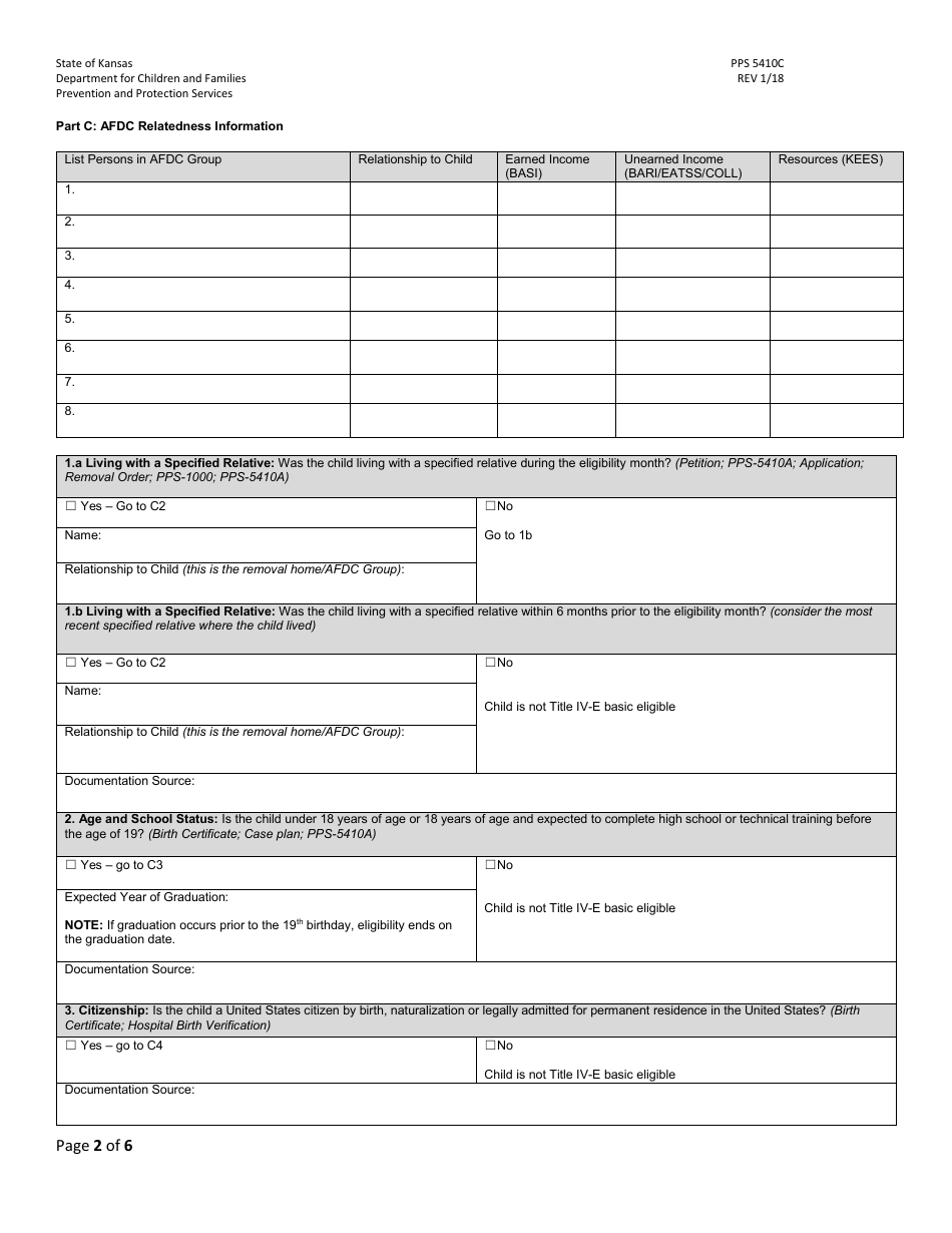 Form PPS5410C IV-E Eligibility History Protocol - Kansas, Page 2