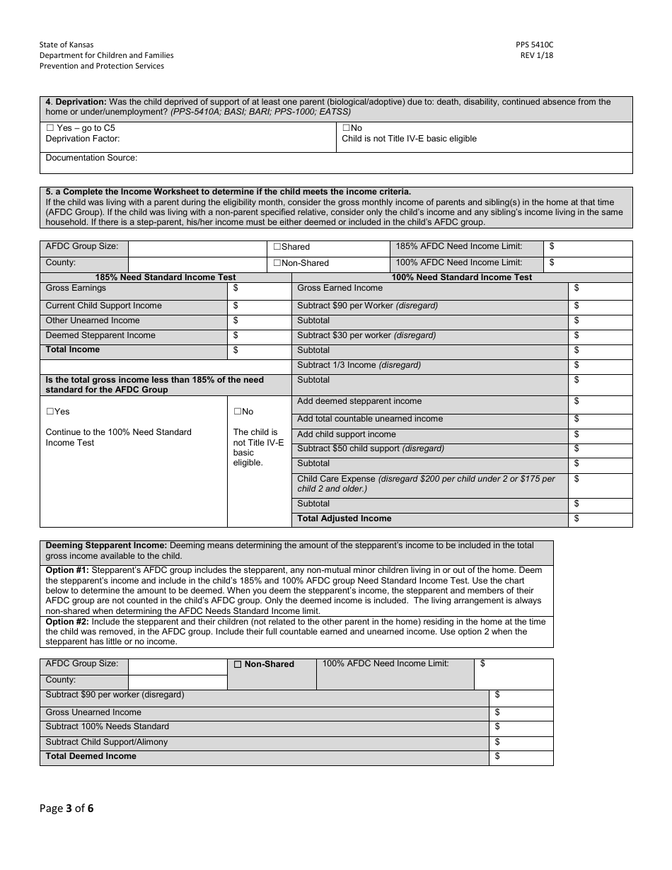 Form PPS5410C IV-E Eligibility History Protocol - Kansas, Page 3