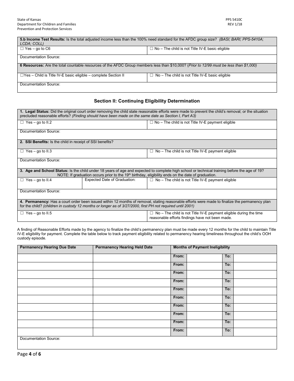 Form PPS5410C IV-E Eligibility History Protocol - Kansas, Page 4