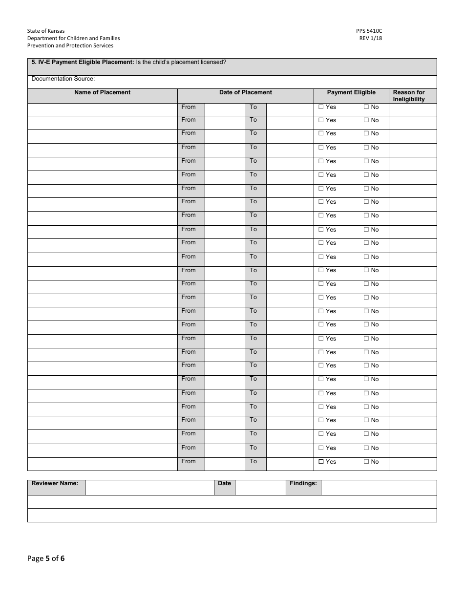 Form PPS5410C IV-E Eligibility History Protocol - Kansas, Page 5