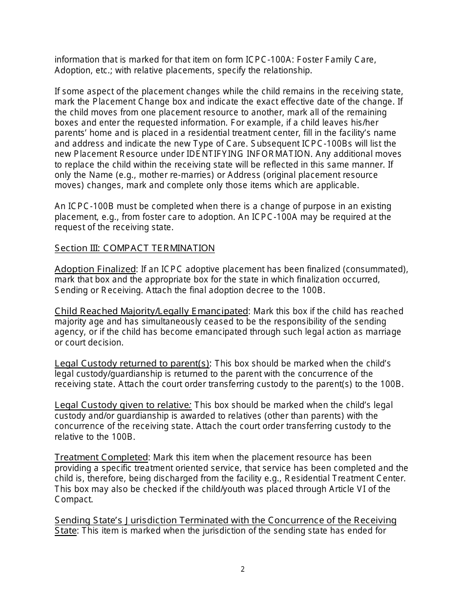 Instructions for Form PPS9135 Interstate Compact on the Placement of Children Report on Childs Placement Status - Kansas, Page 2