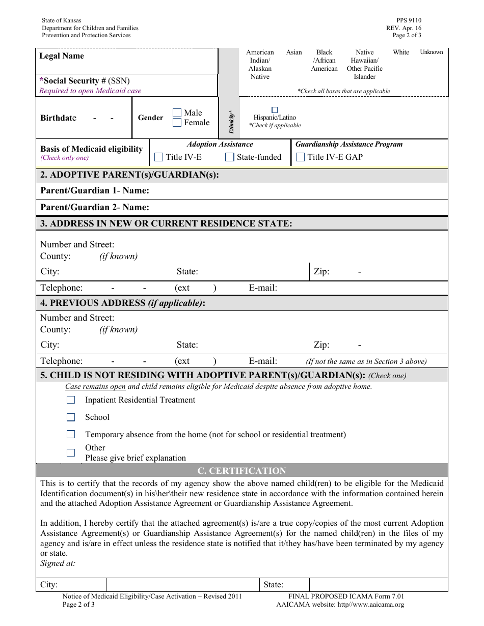 Form PPS9110 (ICAMA Form 7.01) Notice of Medicaid Eligibility / Case Activation - Kansas, Page 2