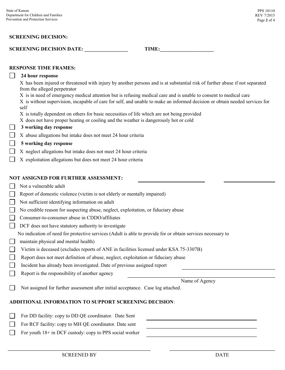 Form PPS10110 Adult Protective Services Screening Report - Kansas, Page 2