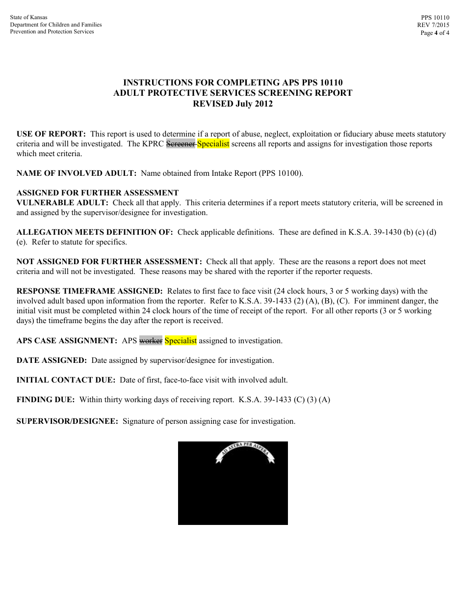 Form PPS10110 Adult Protective Services Screening Report - Kansas, Page 4