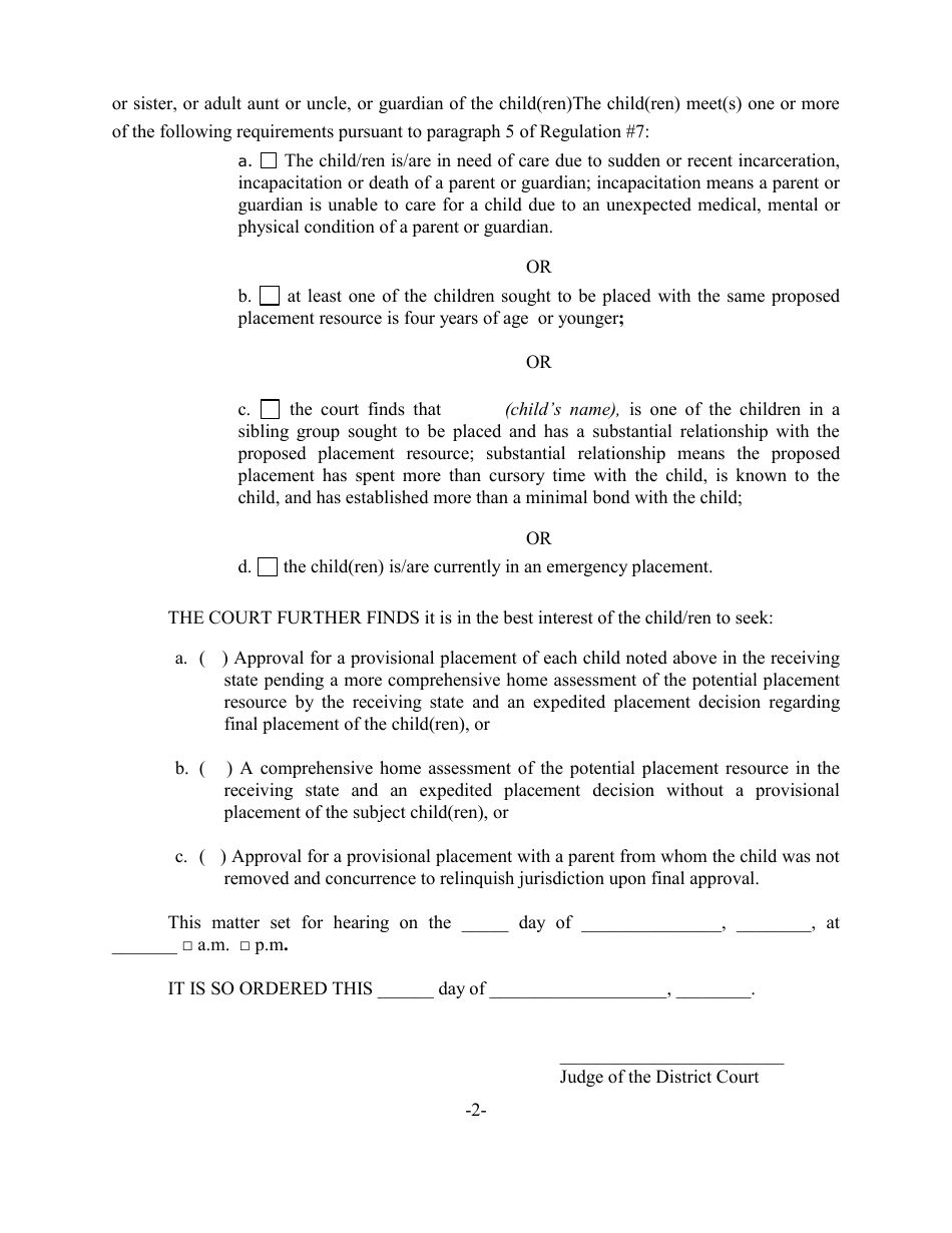 Appendix 9-G Order - Icpc Regulation 7 Expedited Placement - Kansas, Page 2