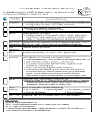 Document preview: Foster Home Initial Licensing Application Checklist - Kansas