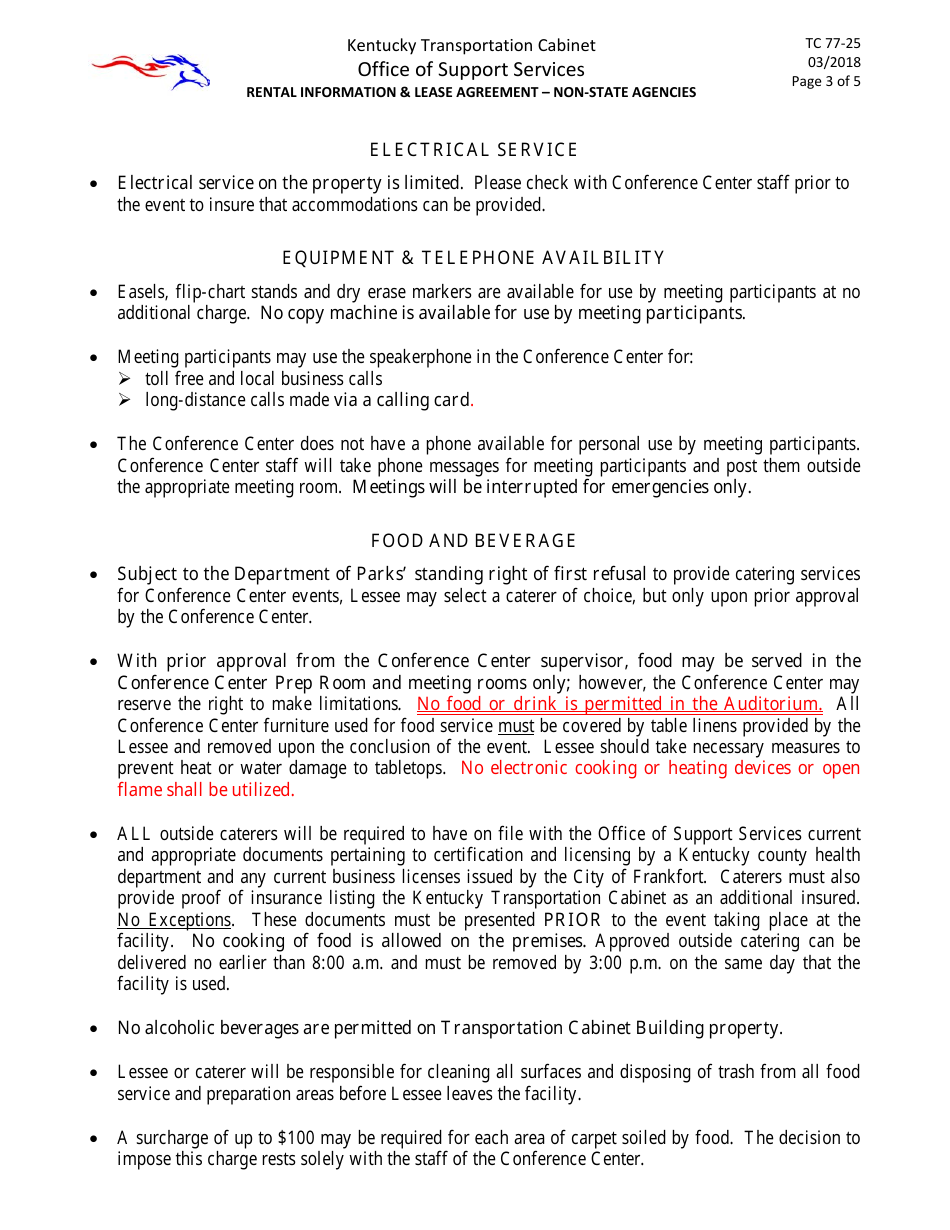 Form TC77-25 Rental Information and Lease Agreement - Non-state Agencies - Kentucky, Page 3