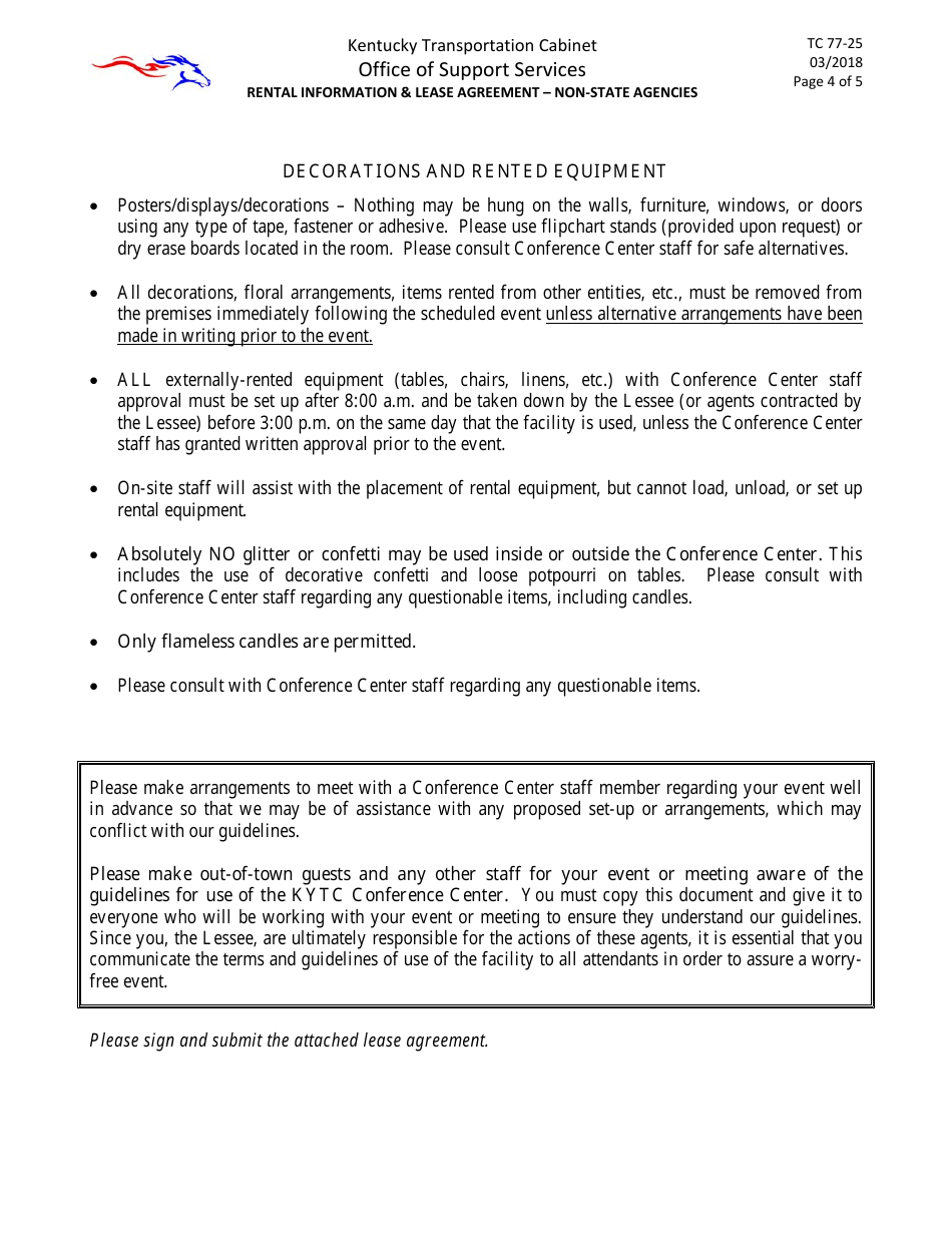 Form TC77-25 Rental Information and Lease Agreement - Non-state Agencies - Kentucky, Page 4