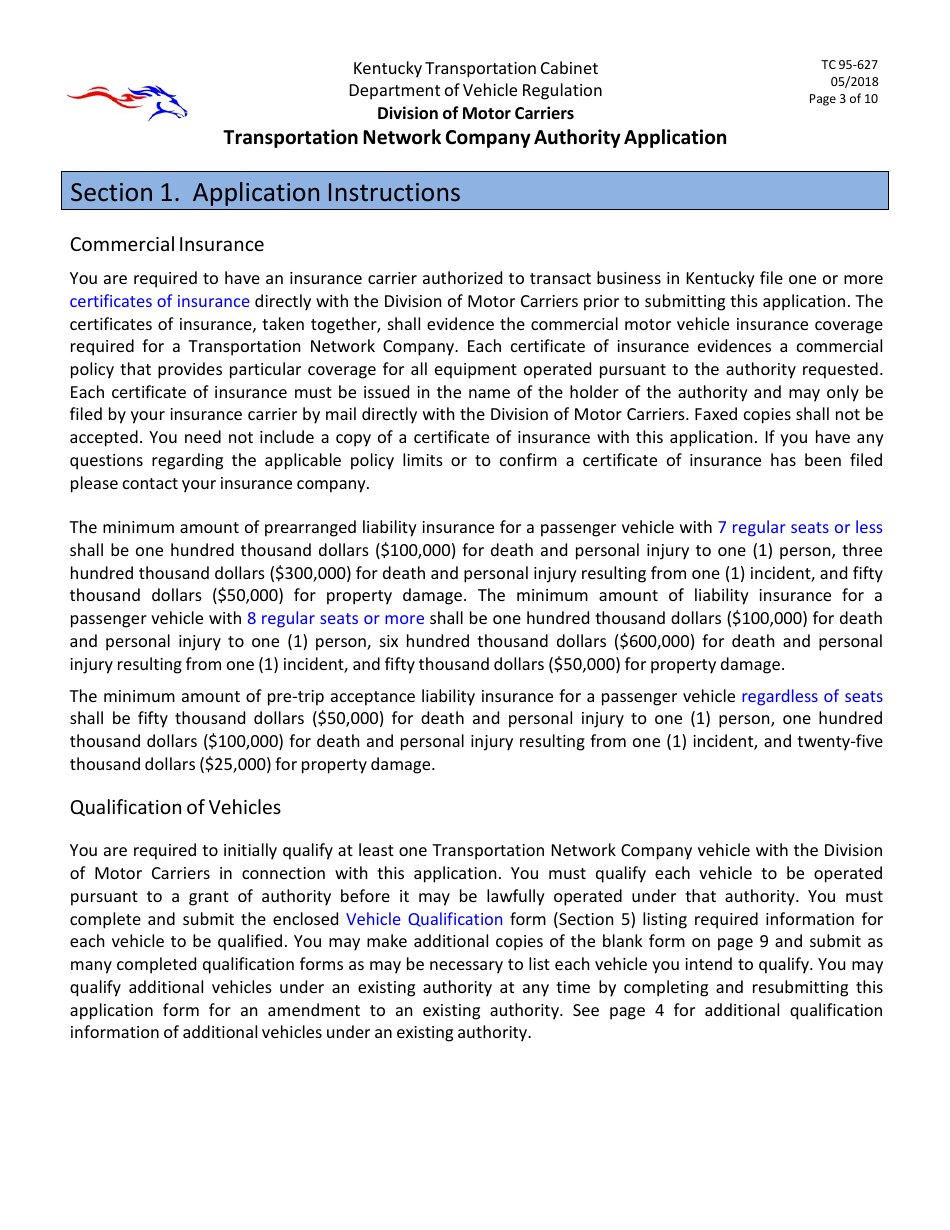 Form TC95-627 Transportation Network Company Authority Application - Kentucky, Page 3