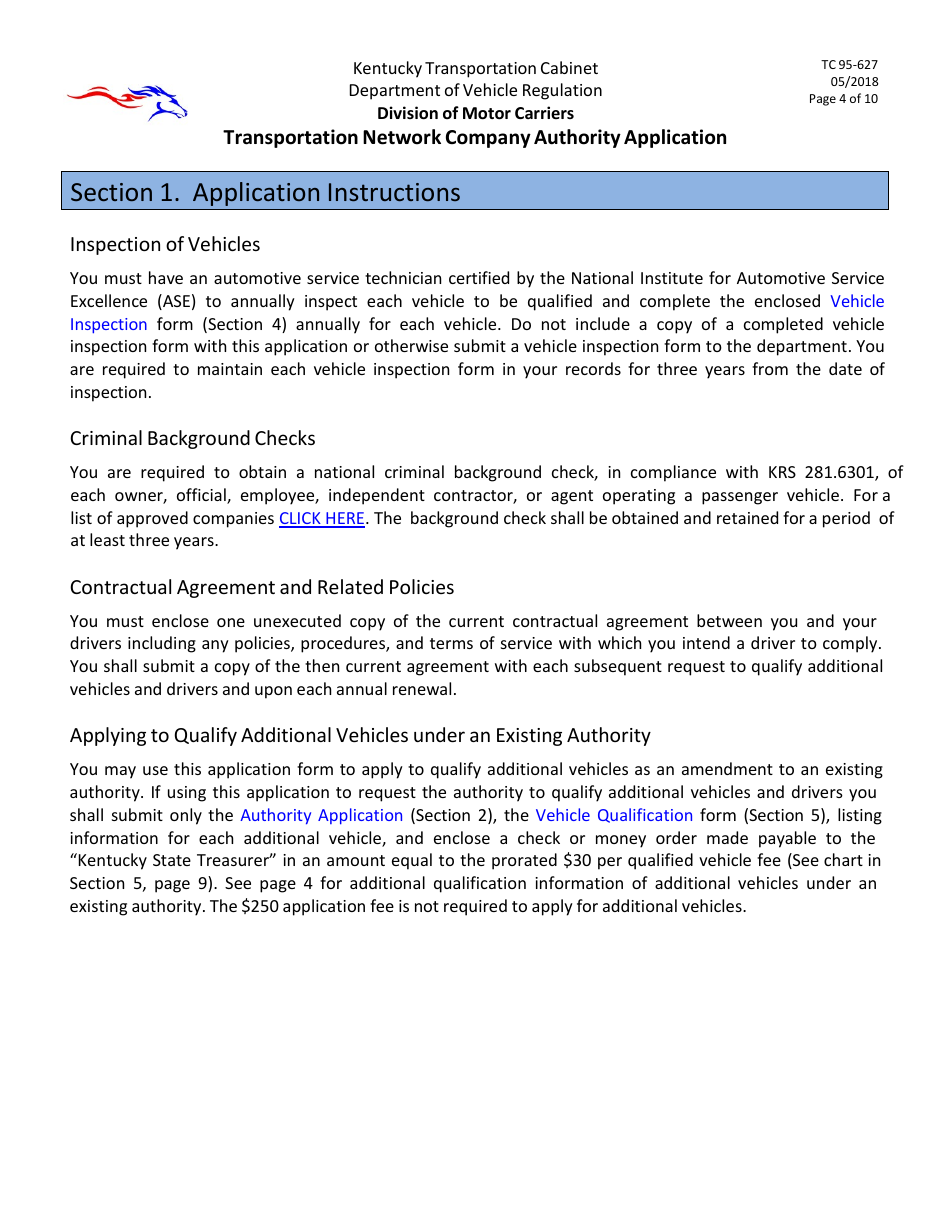 Form TC95-627 Transportation Network Company Authority Application - Kentucky, Page 4