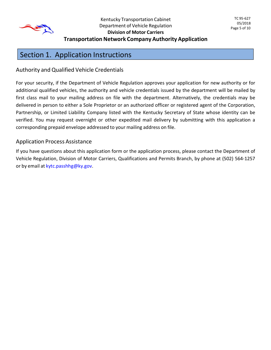 Form TC95-627 Transportation Network Company Authority Application - Kentucky, Page 5
