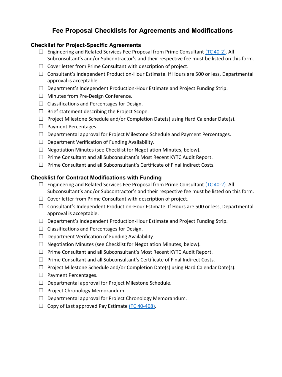 Modification Checklist.pdf Kentucky Fee Proposal Checklists for Agreements and Modifications ...