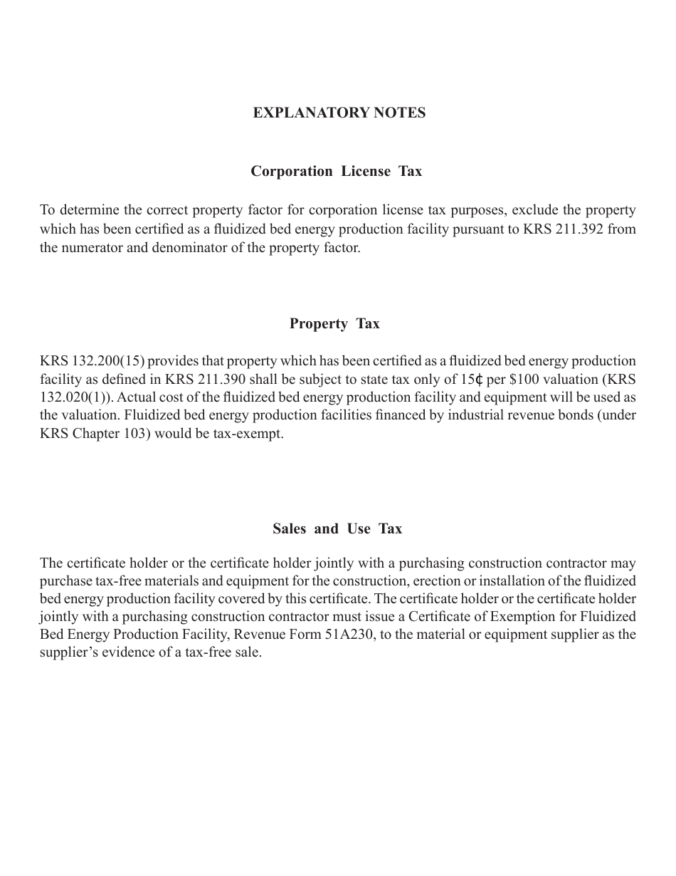 Form 51A229 Fluidized Bed Combustion Technology Tax Exemption Certificate - Kentucky, Page 2