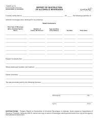 Document preview: Form 73A535 Report of Destruction of Alcoholic Beverages - Kentucky