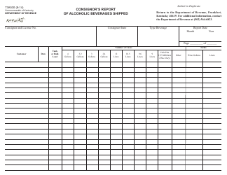 Document preview: Form 73A530 Consignor's Report of Alcoholic Beverages Shipped - Kentucky