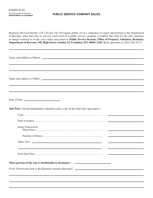 Form 61A209  Printable Pdf