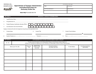 Document preview: Form 10A106 Appointment of Taxpayer Administrator and Authorized Users for Kentucky Online Tax - Kentucky