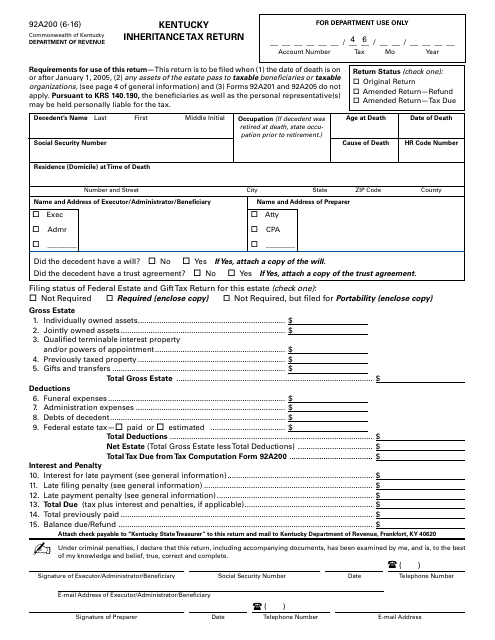 Form 92A200  Printable Pdf