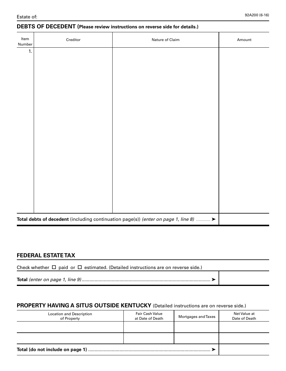 Form 92A200 Kentucky Inheritance Tax Return - Kentucky, Page 15