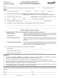 Form 71A010 Vehicle Condition Refund Application - Motor Vehicle Usage Tax - Kentucky