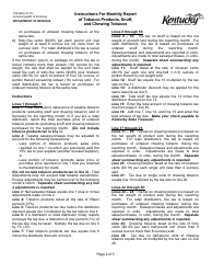 Instructions for Form 73A422 Monthly Report of Tobacco Products, Snuff, and Chewing Tobacco - Kentucky, Page 2