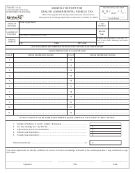 Document preview: Form 73A055 Monthly Report for Dealer Loaner/Rental Vehicle Tax - Kentucky