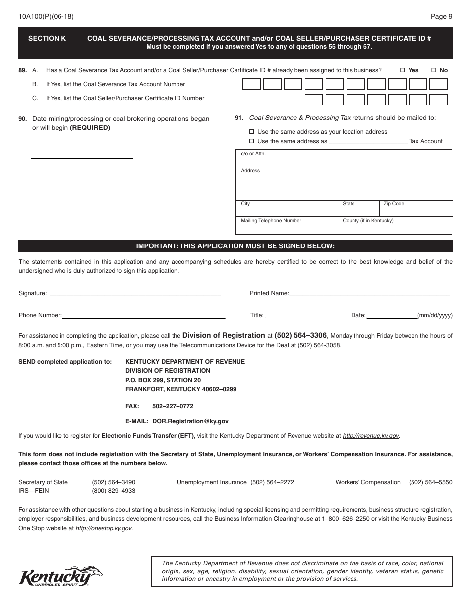 Form 10A100(P) Kentucky Tax Registration Application - Kentucky, Page 11
