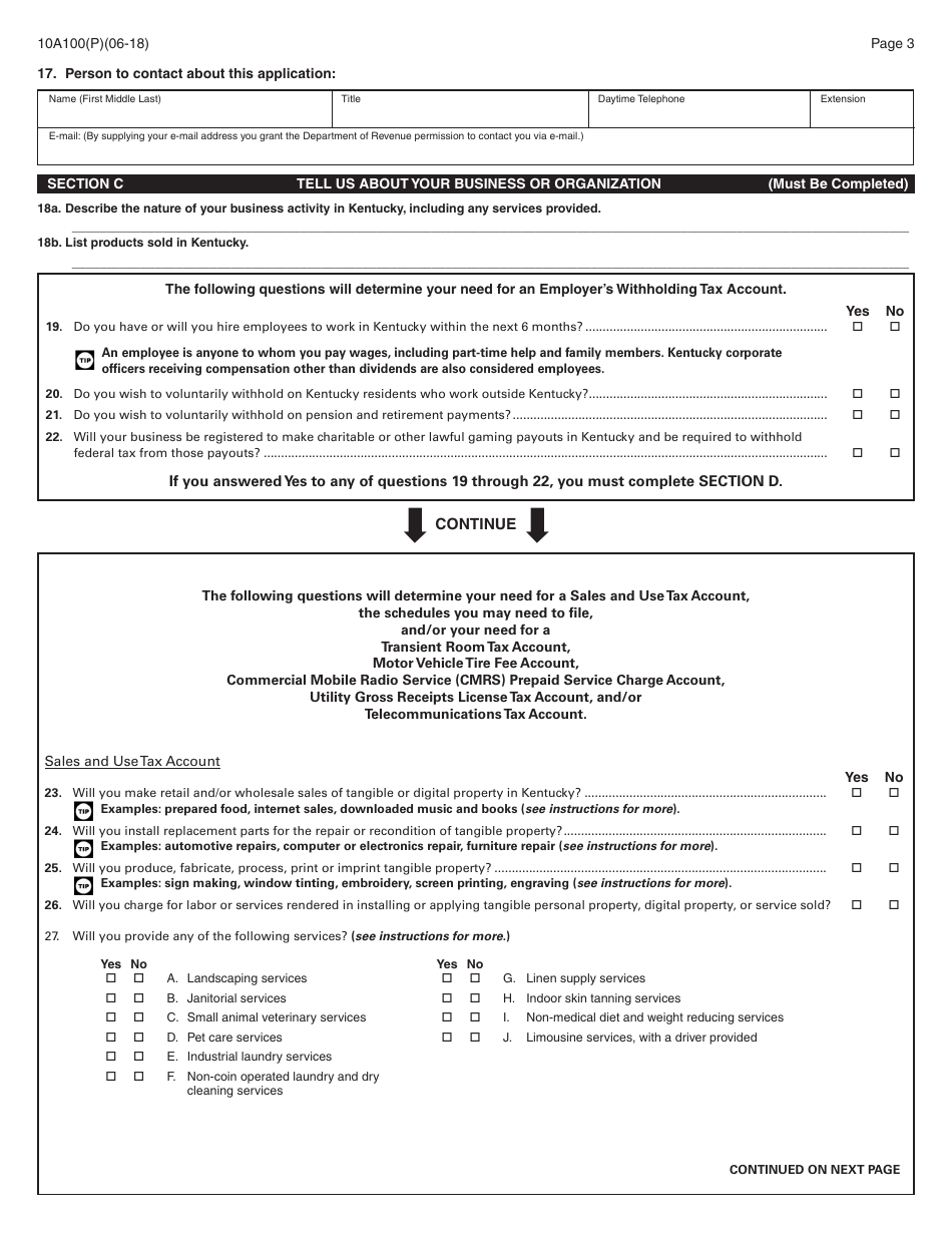 Form 10A100(P) Kentucky Tax Registration Application - Kentucky, Page 5