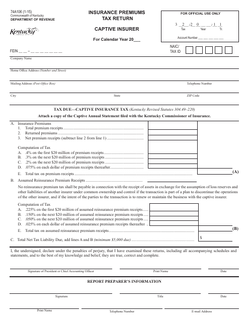 Form 74A106  Printable Pdf