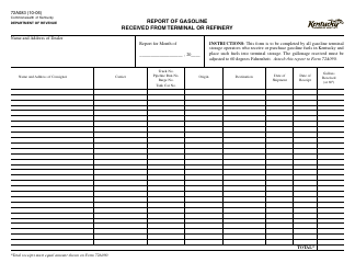 Document preview: Form 72A083 Report of Gasoline Received From Terminal or Refinery - Kentucky