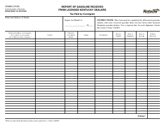 Document preview: Form 72A080 Report of Gasoline Received From Licensed Kentucky Dealers - Tax Paid by Consignee - Kentucky