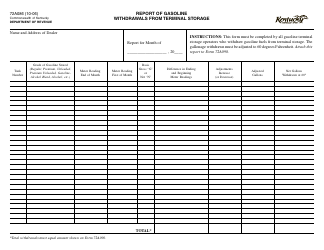 Document preview: Form 72A086 Report of Gasoline Withdrawals From Terminal Storage - Kentucky