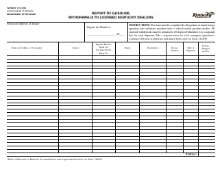 Document preview: Form 72A087 Report of Gasoline Withdrawals to Licensed Kentucky Dealers - Kentucky