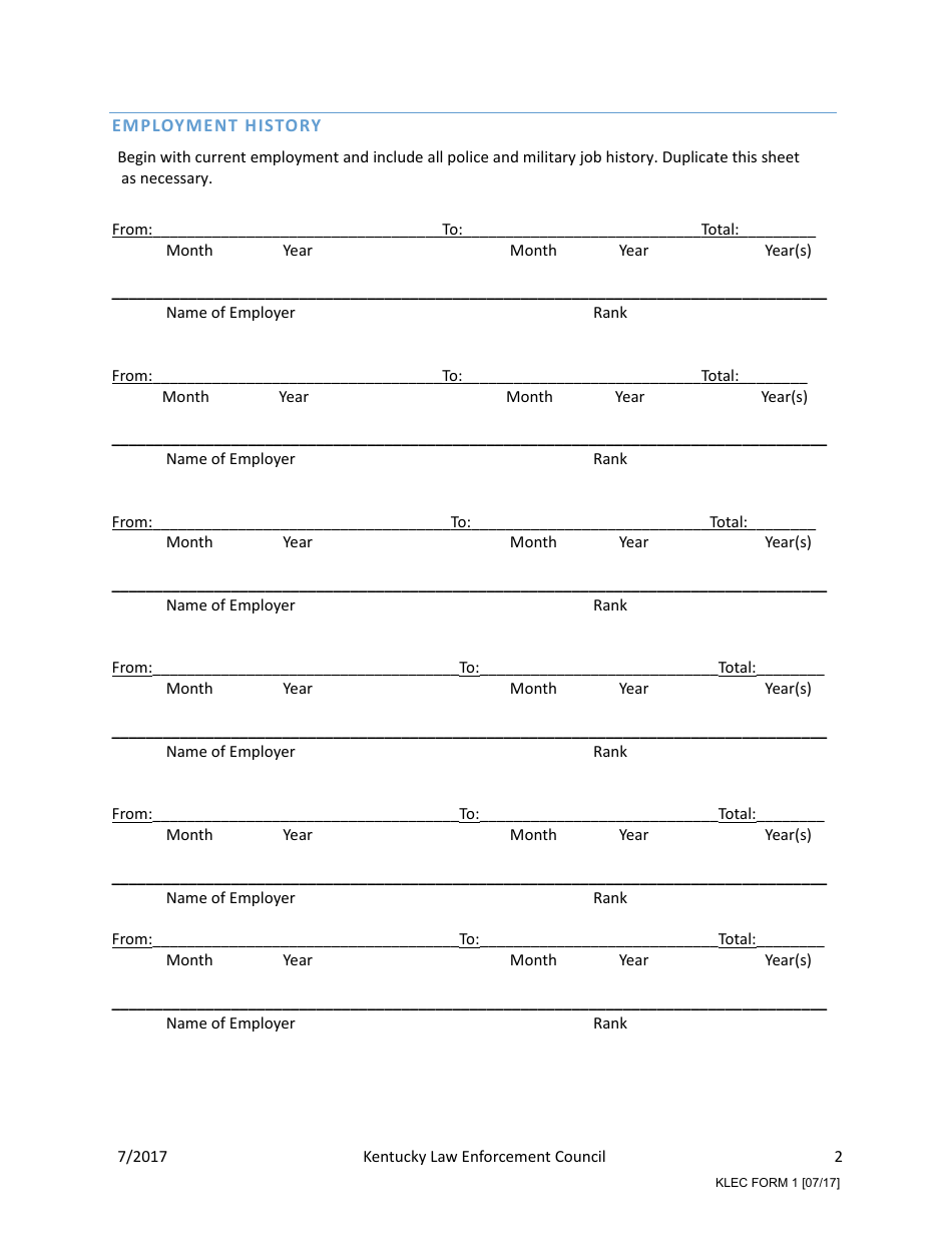 KLEC Form 1 Application for Instructor Certification - Kentucky, Page 3