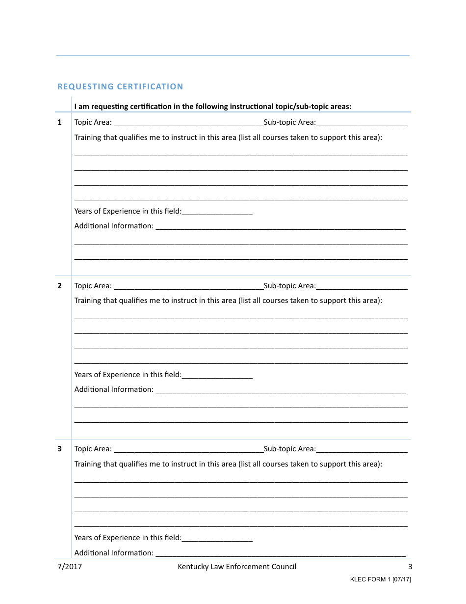KLEC Form 1 Application for Instructor Certification - Kentucky, Page 4