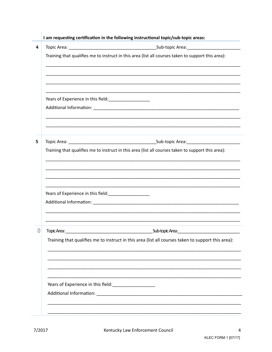 KLEC Form 1 Application for Instructor Certification - Kentucky, Page 5
