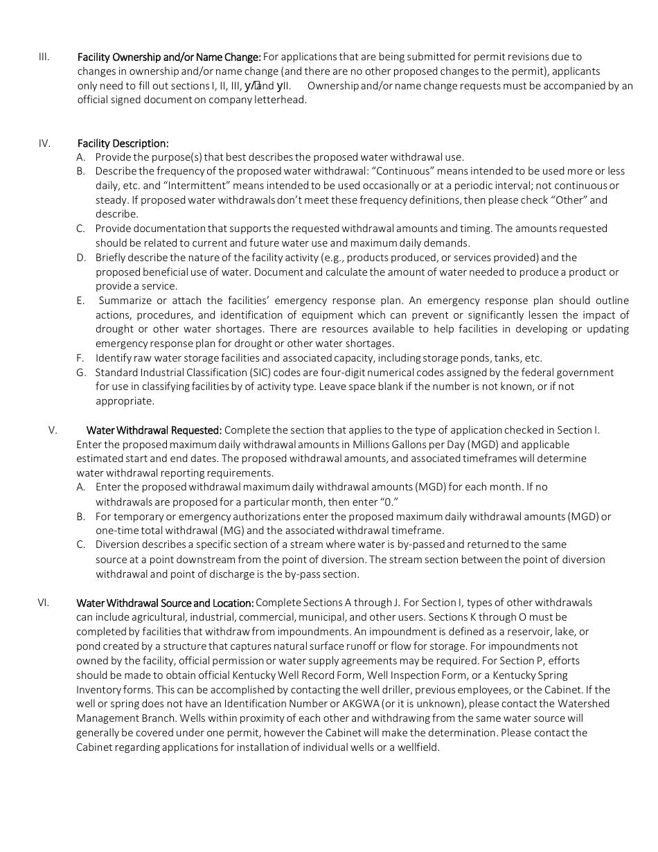 Water Withdrawal Application Form - Kentucky, Page 10