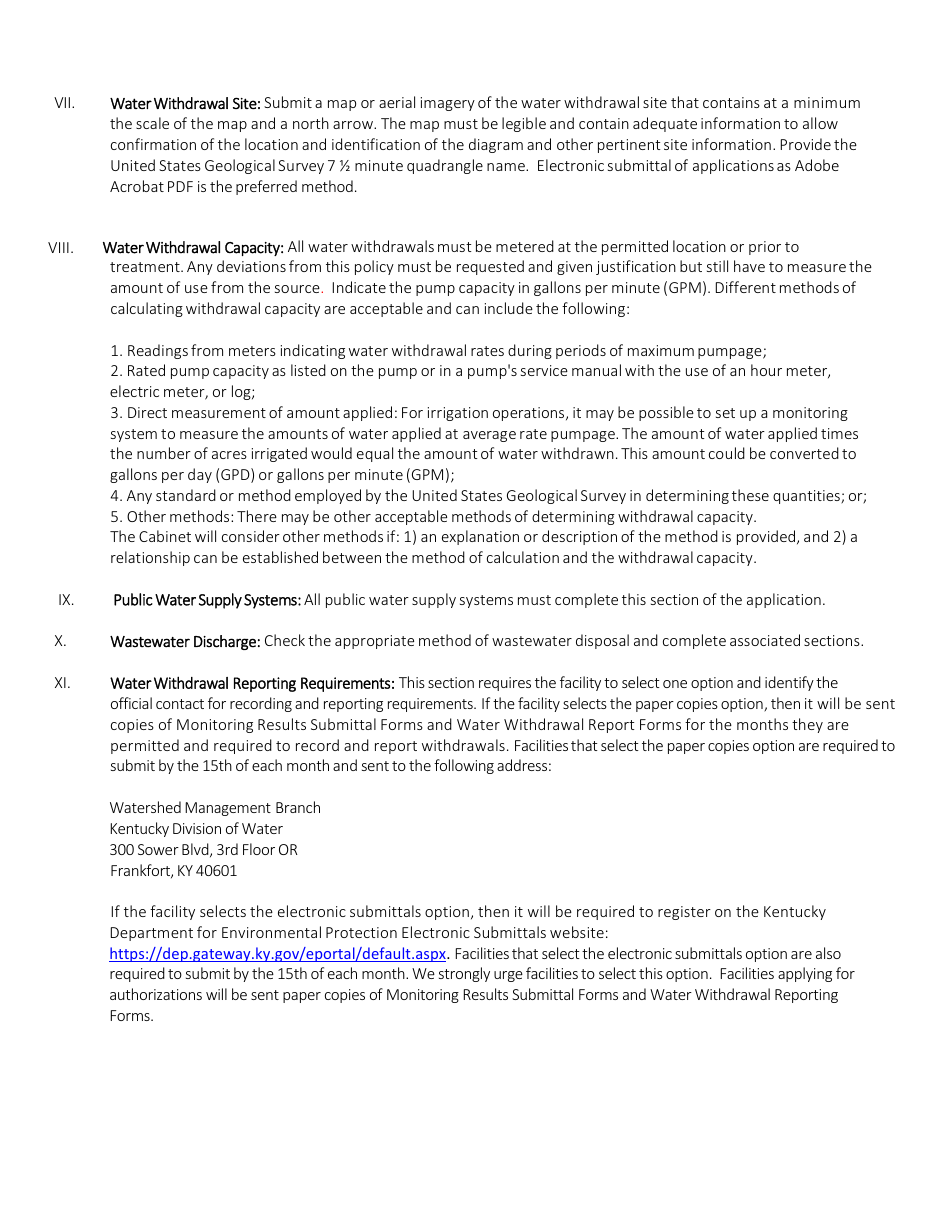 Water Withdrawal Application Form - Kentucky, Page 11