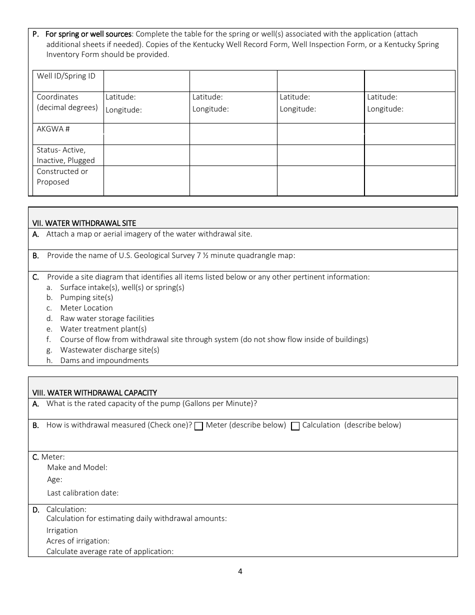 Water Withdrawal Application Form - Kentucky, Page 4