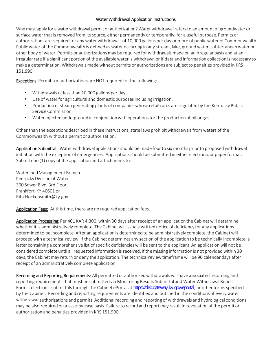 Water Withdrawal Application Form - Kentucky, Page 8