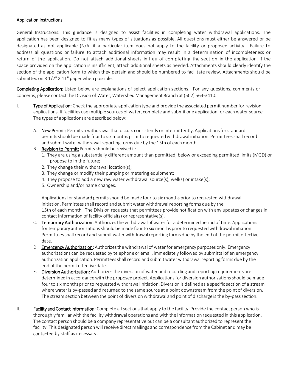 Water Withdrawal Application Form - Kentucky, Page 9