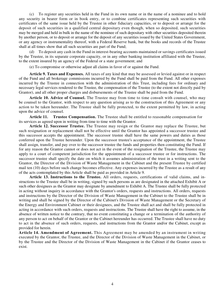 Form DEP-6035R Standby Trust Agreement for Letter of Credit Demonstrating Liability Coverage - Kentucky, Page 4