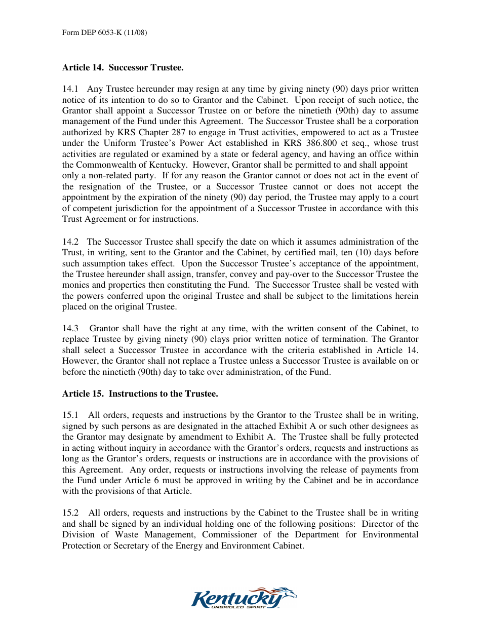 Form DEP6053-K Trust Agreement - Kentucky, Page 10