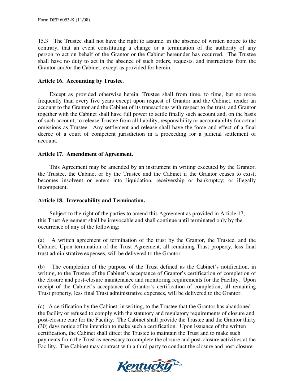 Form DEP6053-K Trust Agreement - Kentucky, Page 11