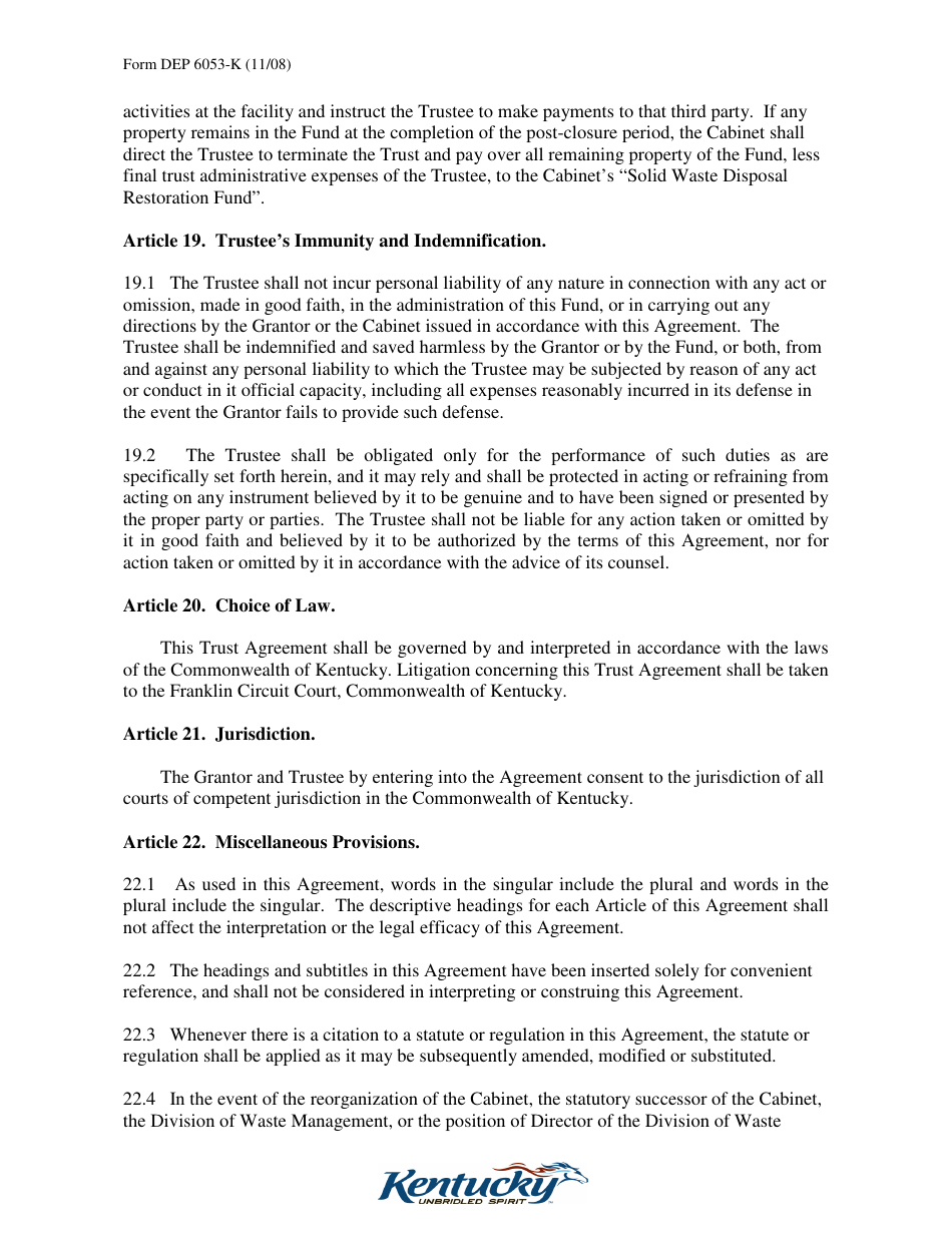 Form DEP6053-K Trust Agreement - Kentucky, Page 12