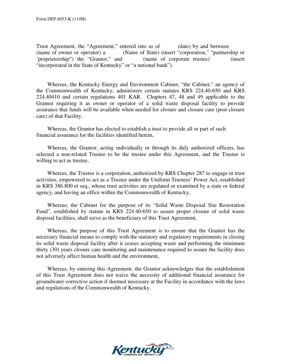 Form DEP6053-K Trust Agreement - Kentucky, Page 3