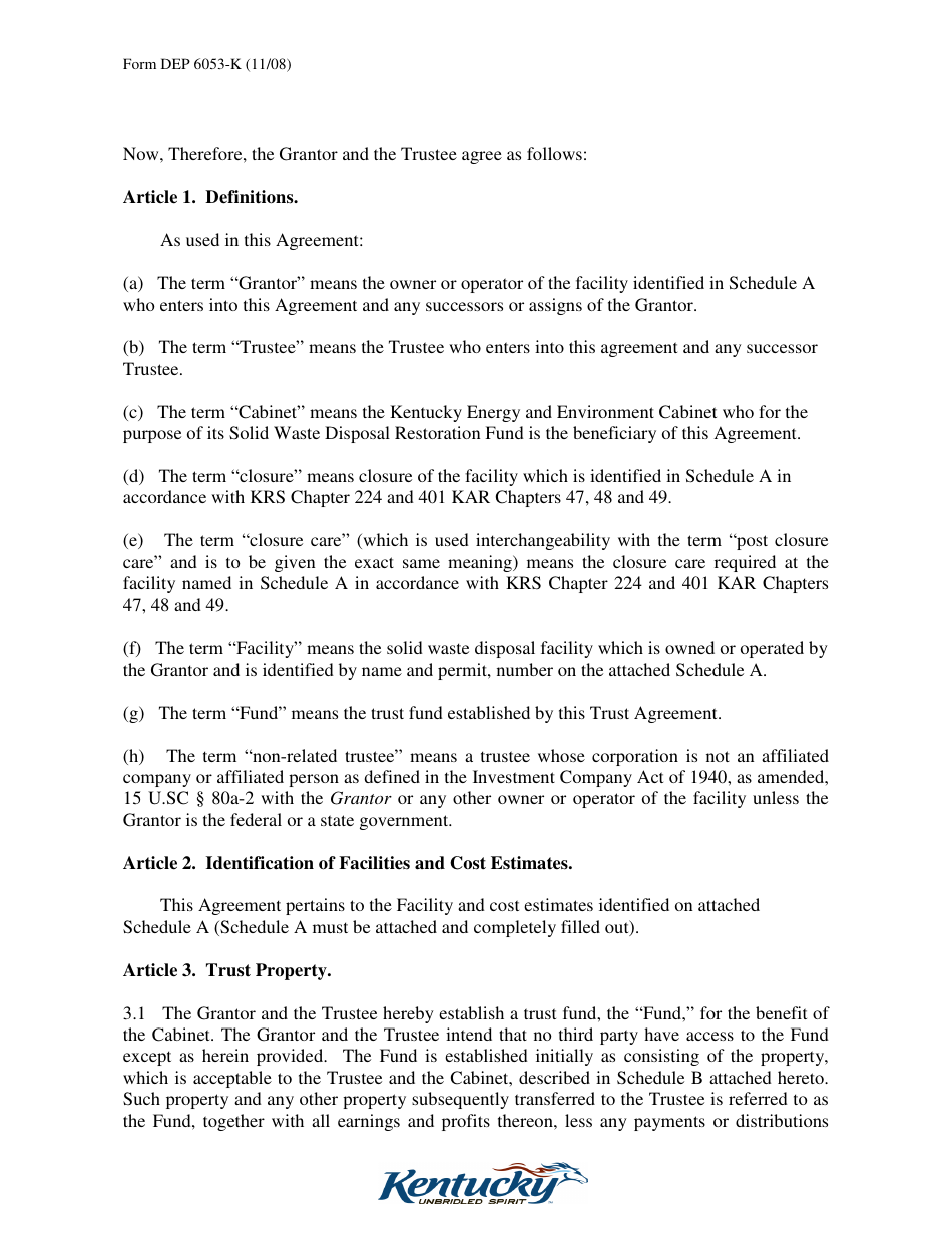 Form DEP6053-K Trust Agreement - Kentucky, Page 4