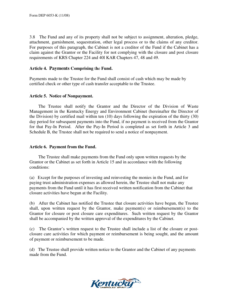 Form DEP6053-K Trust Agreement - Kentucky, Page 6