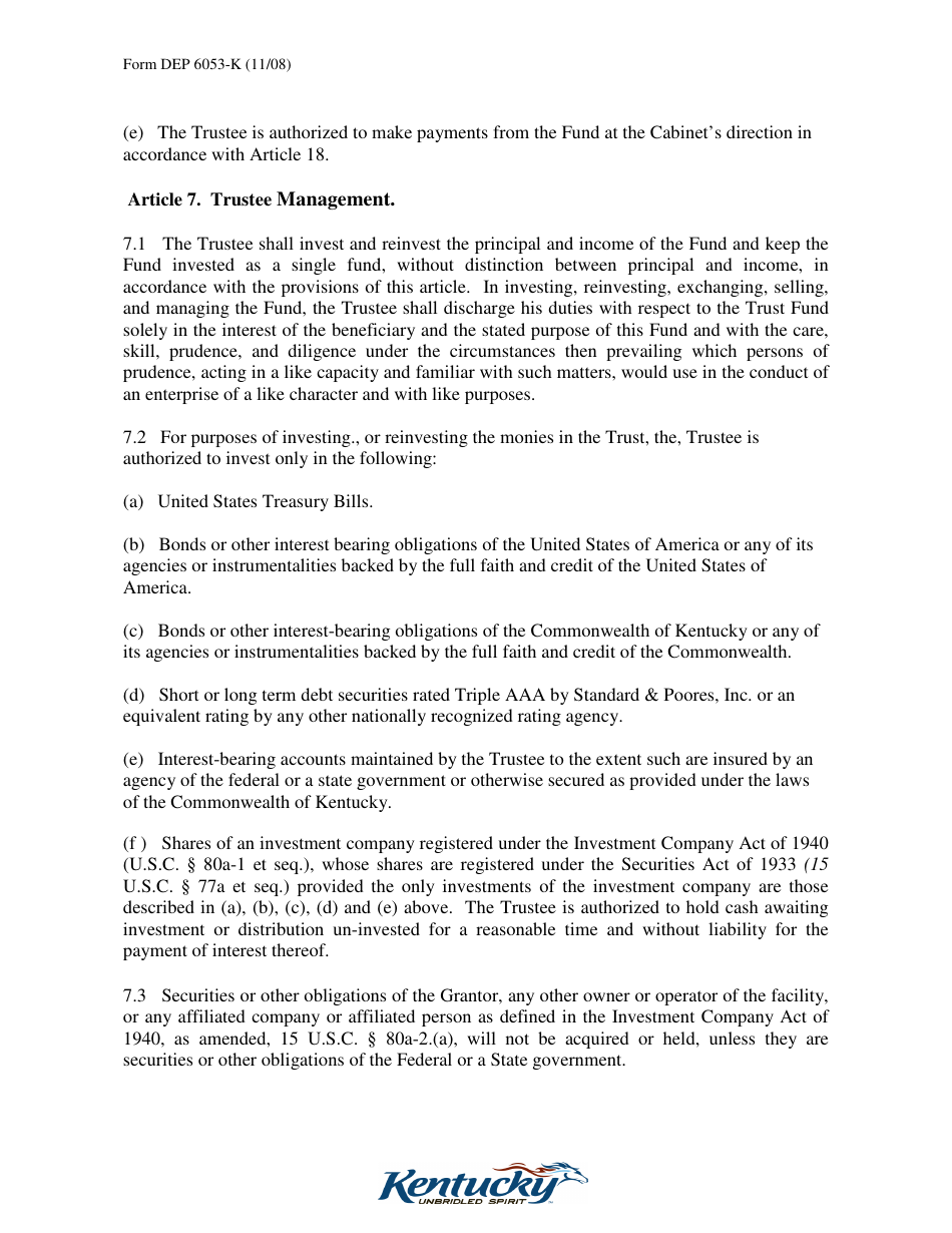 Form DEP6053-K Trust Agreement - Kentucky, Page 7