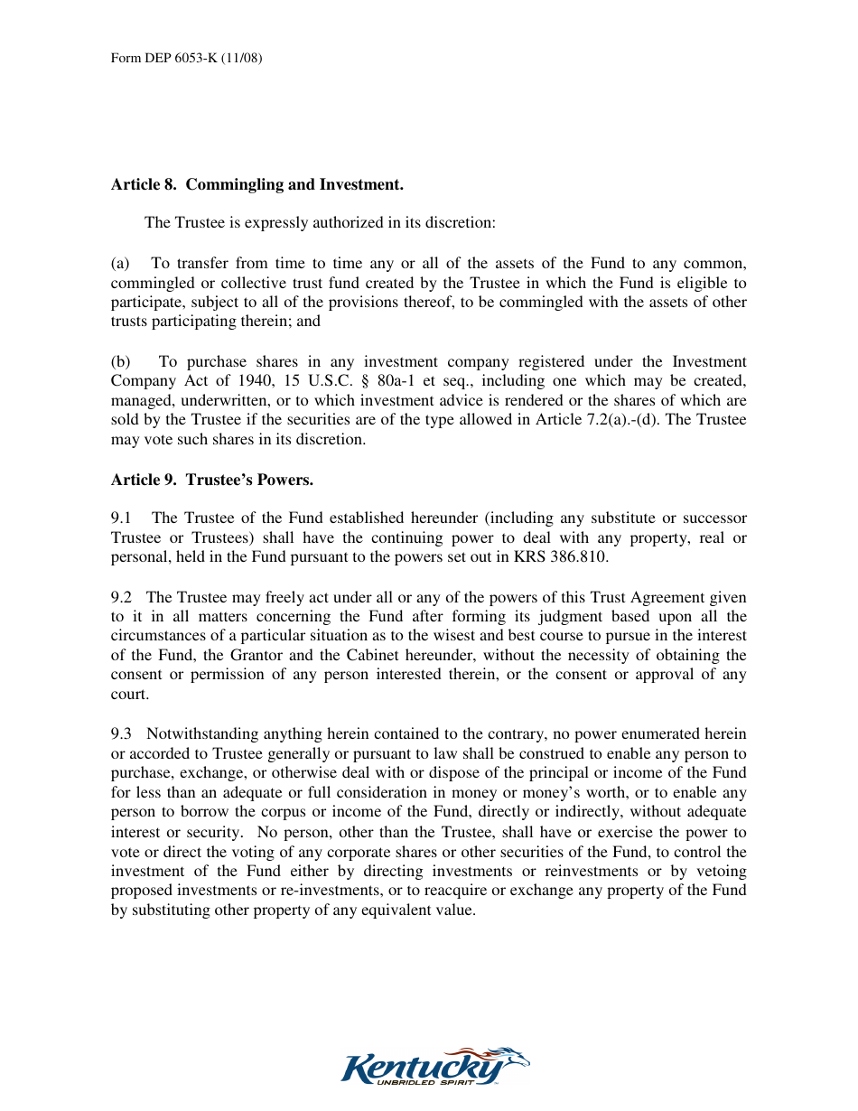 Form DEP6053-K Trust Agreement - Kentucky, Page 8